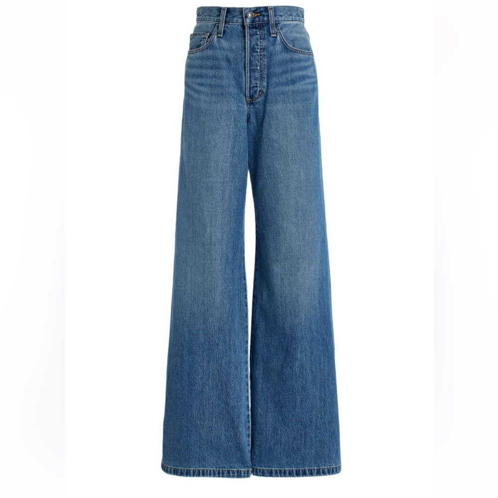 Favorite Daughter Wide Leg Flare Jeans in Medium Blue Denim